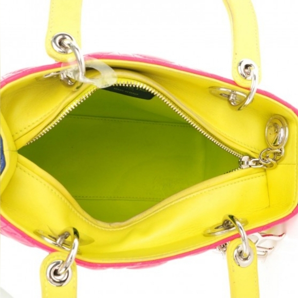 Auth Dior Lady Dior Lambskin Cannage Medium Pink Handbag - Picture 7 of 15